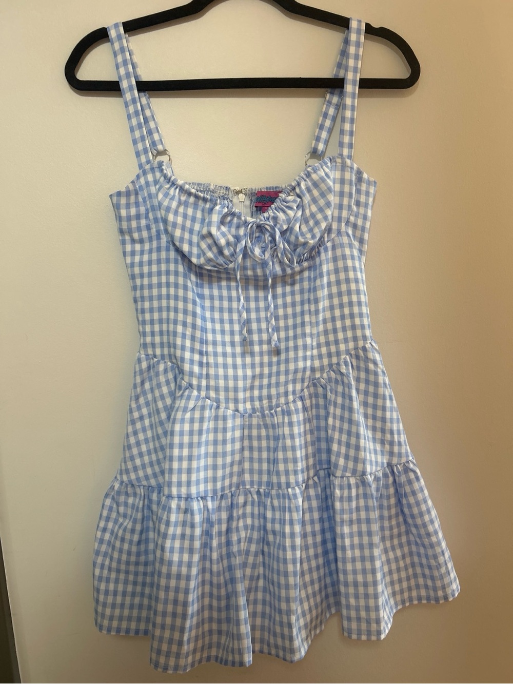 Blue and White Edikted Gingham Tiered Sundress